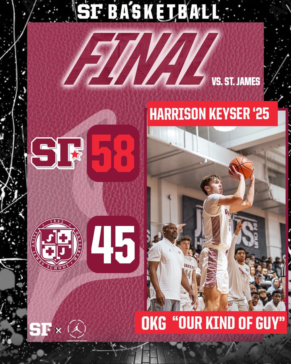 Congrats to our team for going 1-0 this past Friday in a 58-45 victory on the road at St James. 

Our OKG award winner is Harrison Keyser ‘25 who finished with 10 points, 5 rebounds and 2 steals. 

#SidwellBasketball