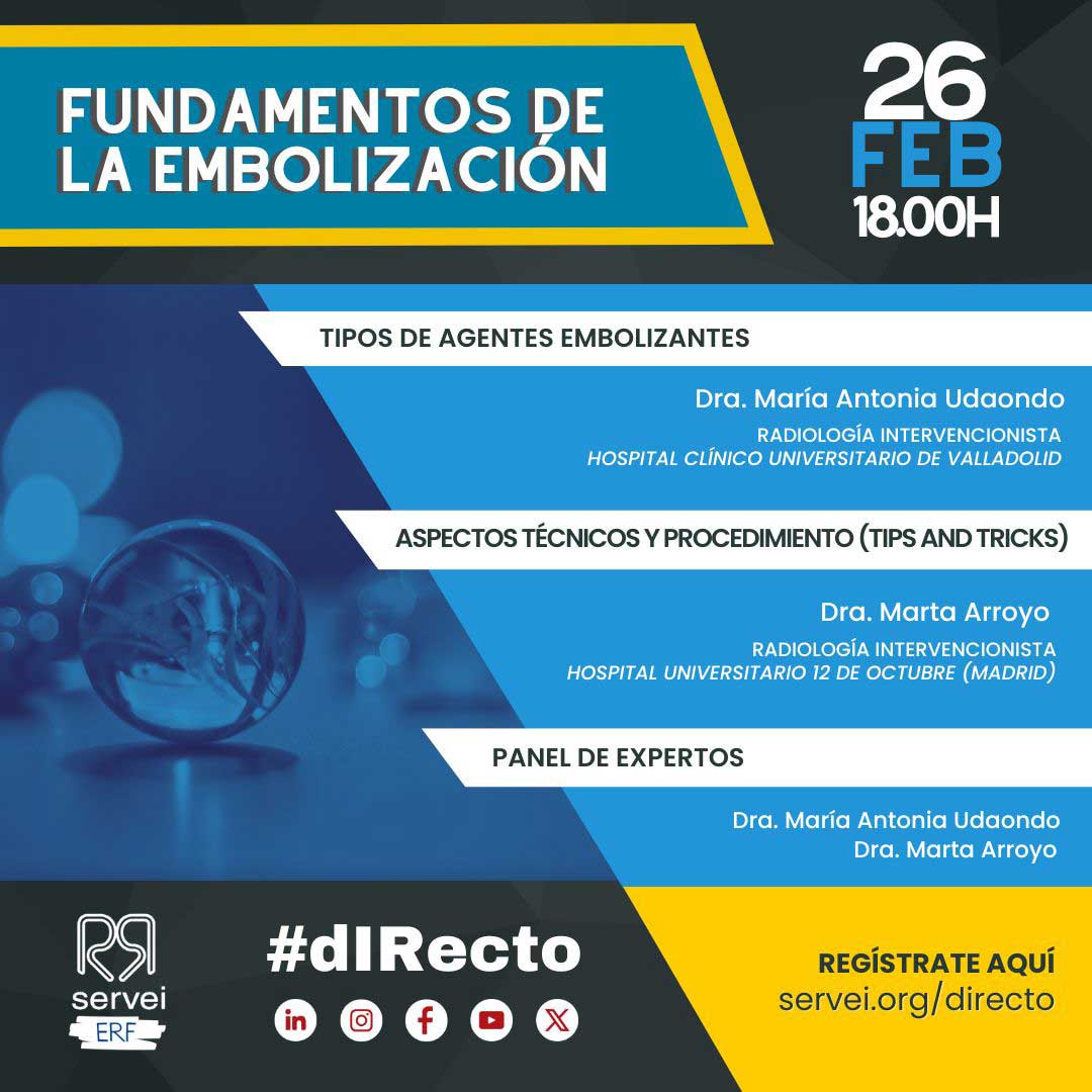 SERVEI - Radiología Vascular Intervencionista (@serveisoc) on Twitter photo 🎈¡Planazo para el miércoles 26 de febrero!
Tendremos súper webinar #dIRecto con el <a href="/SERVEI_ERF/">SERVEI - Subcomité Estudiantes Residentes Fellows</a> sobre los fundamentos de la embolización: tipos de agentes y aspectos técnicos.
¿Te apuntas? 👇
us06web.zoom.us/webinar/regist…
#RadiologíaIntervencionista #Medicina 🎈¡Planazo para el miércoles 26 de febrero!
Tendremos súper webinar #dIRecto con el <a href="/SERVEI_ERF/">SERVEI - Subcomité Estudiantes Residentes Fellows</a> sobre los fundamentos de la embolización: tipos de agentes y aspectos técnicos.
¿Te apuntas? 👇
us06web.zoom.us/webinar/regist…
#RadiologíaIntervencionista #Medicina