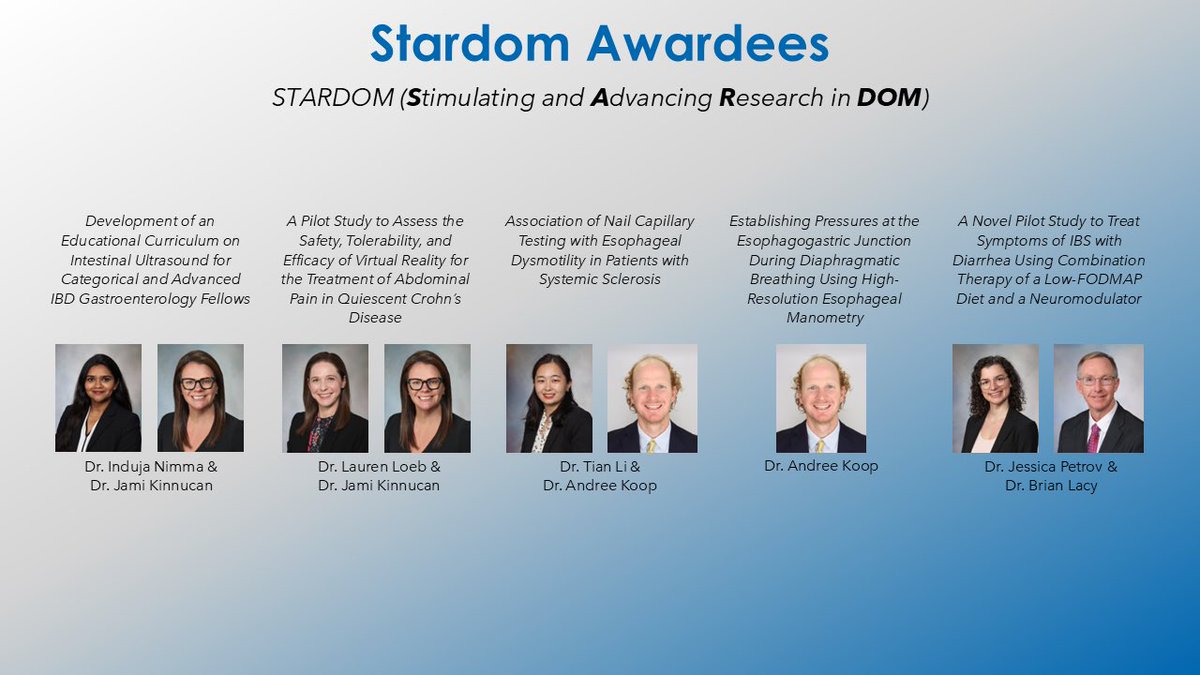 Mayo Clinic Florida Gastroenterology & Hepatology (@mayoclinicflgih) on Twitter photo Congratulations 🎉 to our <a href="/MayoClinicFLGIH/">Mayo Clinic Florida Gastroenterology & Hepatology</a> STARDOM Award recipients
The #STARDOM Award provides funding and resources to get pilot projects off the ground that will lead to preliminary data that will support additional internal or external funding. Congratulations 🎉 to our <a href="/MayoClinicFLGIH/">Mayo Clinic Florida Gastroenterology & Hepatology</a> STARDOM Award recipients
The #STARDOM Award provides funding and resources to get pilot projects off the ground that will lead to preliminary data that will support additional internal or external funding.
