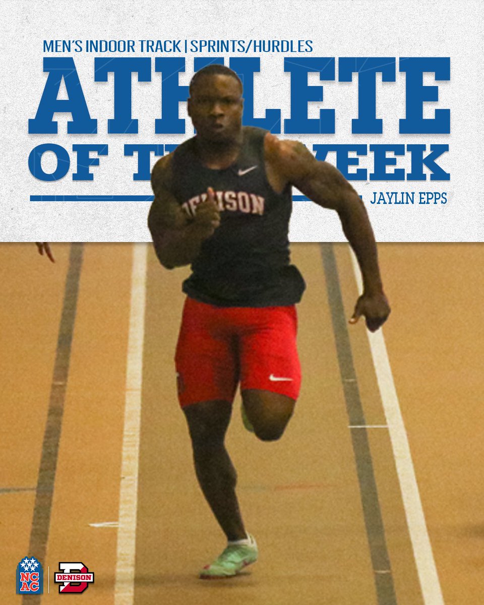 Congratulations to Jaylin Epps of <a href="/DenisonXCTF/">Denison Cross Country & Track & Field</a> on earning <a href="/NCAC/">NCAC</a> Men's Indoor Track Sprints/Hurdles Athlete of the Week honors! #NCACPride

#NCACFamily | #ncacitrk

📰 | tinyurl.com/5n6vwuvr