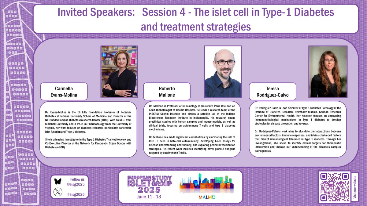 🔬Join the European Islet Study Group conference in Malmö in June for talks on the islet cell in #type1diabetes. Carmella Evans-Molina, Roberto Mallone and Teresa Rodriguez-Calvo will present during this session. Read more: eisg2025.se
<a href="/cevansmo/">Dr. Carmella EvansMolina</a> <a href="/Teresa_IDF1/">Dr. Teresa Rodriguez-Calvo (DVM, PhD)</a>
#eisg2025