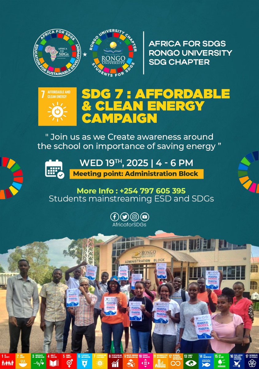 The SDG Club Rongo chapter invites you to an enlightening session dedicated to advancing SDG Goal 7: Affordable and Clean Energy. The impactful session aimed at raising awareness and advocating for energy conservation, highlights the importance of sustainable energy for all. The