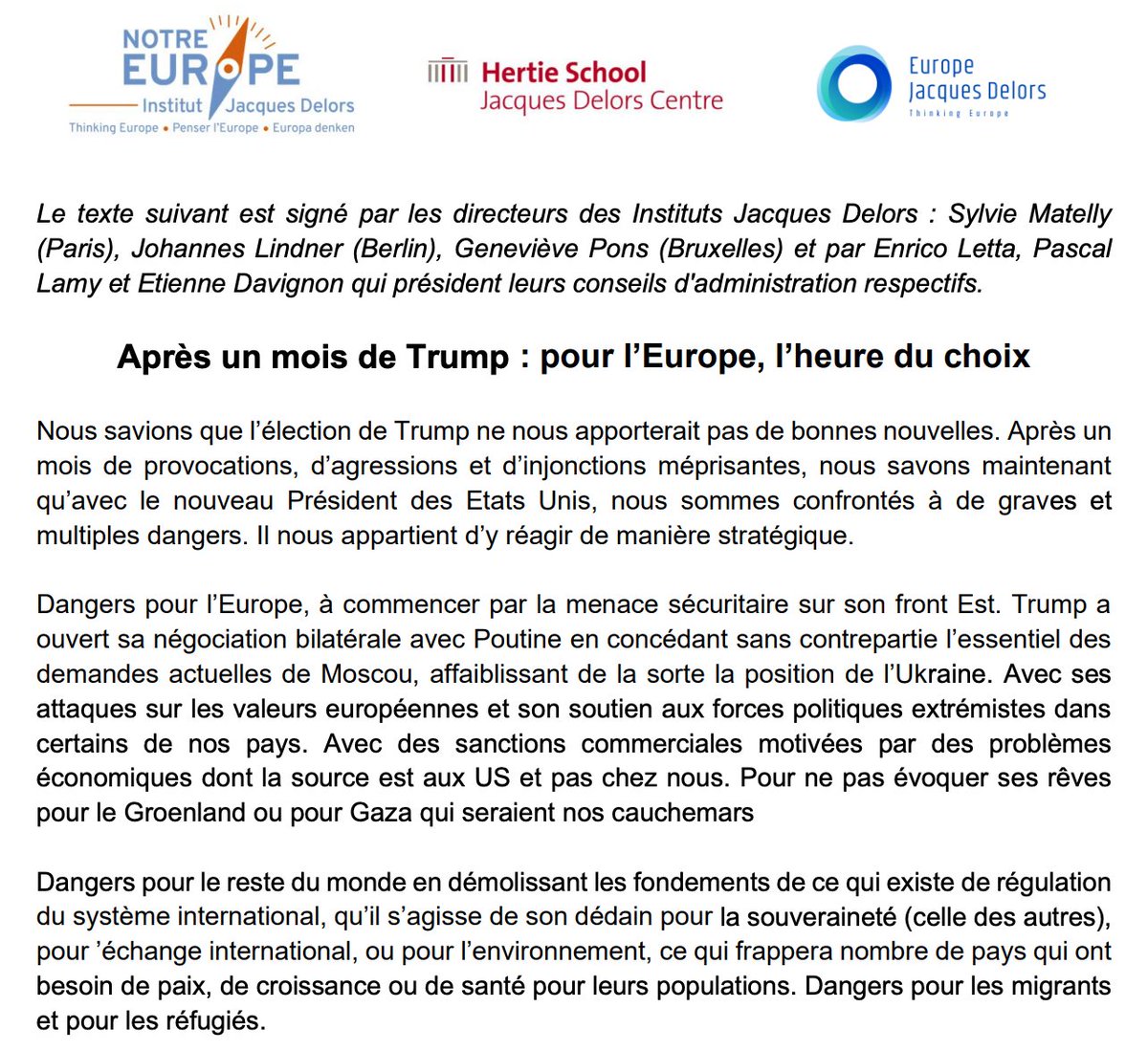 DaveKeating's tweet image. Several former EU political heavyweights have signed an open letter calling for the current EU leaders to drop the pretence that the US is an ally and adopt a defensive posture against American provocations.

"We must now face the harsh reality: we must stop Trump." Europeans