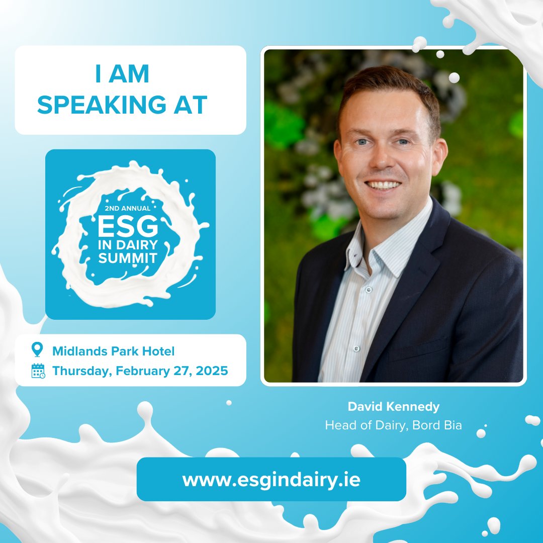 We are delighted to announce David Kennedy, Bord Bia will be speaking at the ESG in Dairy Summit.

The summit takes place on the 27th of February in The Midlands Park Hotel Portlaoise.

View the agenda here: esgindairy.ie/2025-agenda

Register now: eventbrite.ie/e/2nd-annual-e…