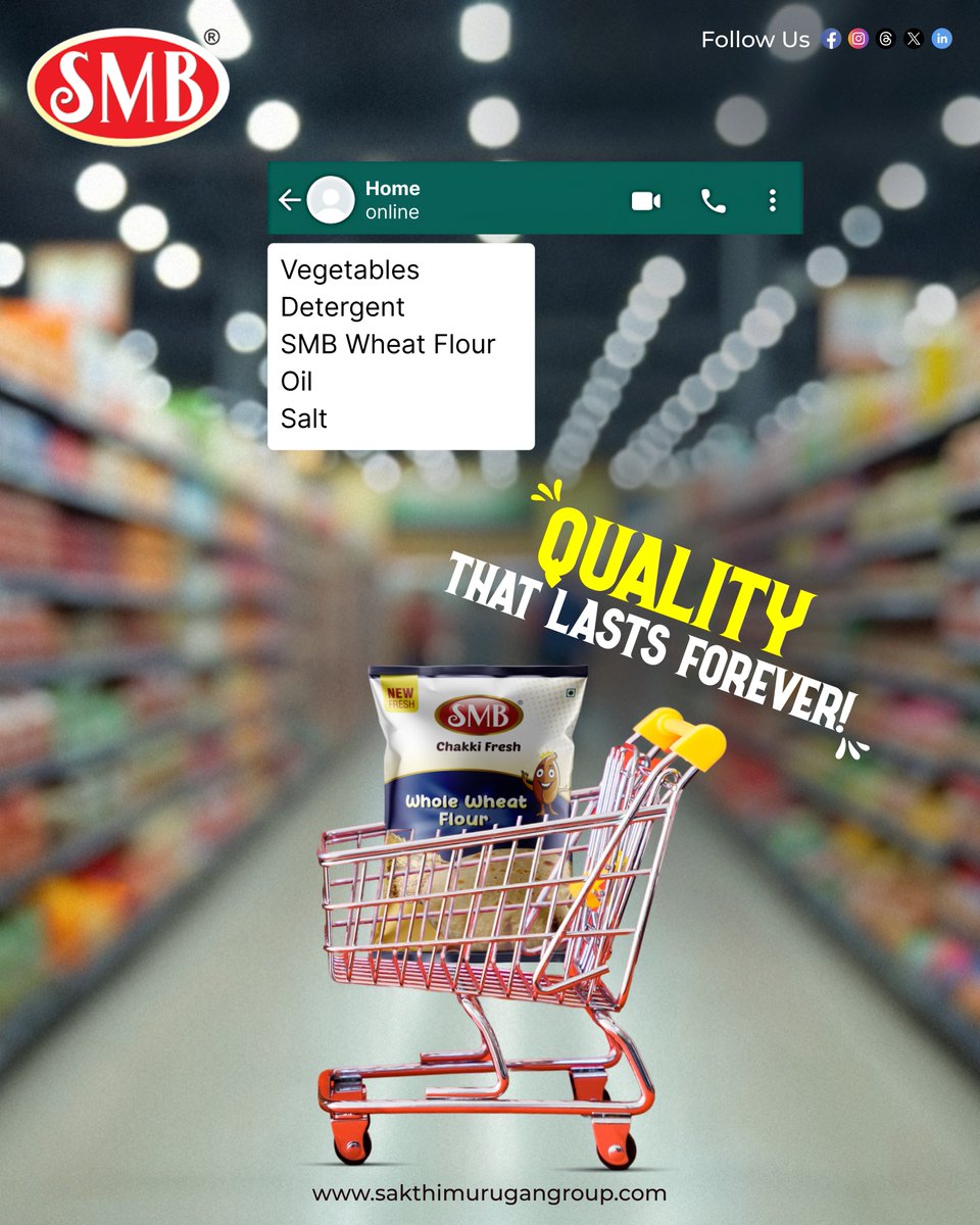 smbfoodproducts's tweet image. Among all the essentials, only one name stands out—SMB Flour! 🌾✨ Because when it comes to quality, there’s no substitute. 

Check out our premium quality products at: sakthimurugangroup.com

#smbflour #cookingessential #shoppinglist #cooking #flour #smbfood #wheatflour