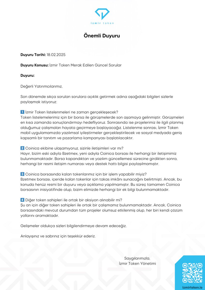 📌 Önemli Duyuru

#İzmirToken