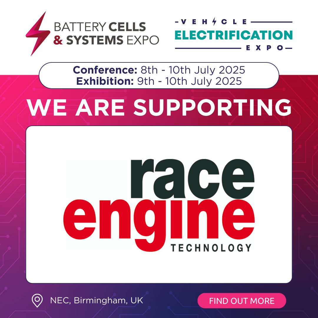 Vehicle Electrification Expo (@veexpo) on Twitter photo We are delighted to announce that <a href="/RaceEngineTech/">RaceEngineTechnology</a> are supporting <a href="/BatteryCellExpo/">Battery Cells & Systems Expo</a> and <a href="/VeExpo/">Vehicle Electrification Expo</a>!
➡️ Get involved for 2025: vist.ly/3mvarty
#BCS25 #VEX25 We are delighted to announce that <a href="/RaceEngineTech/">RaceEngineTechnology</a> are supporting <a href="/BatteryCellExpo/">Battery Cells & Systems Expo</a> and <a href="/VeExpo/">Vehicle Electrification Expo</a>!
➡️ Get involved for 2025: vist.ly/3mvarty
#BCS25 #VEX25
