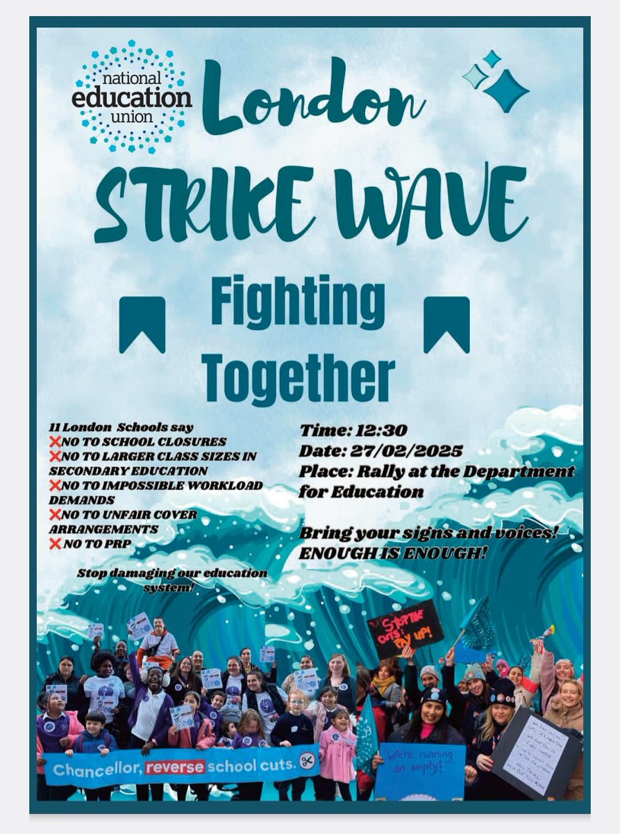 ☎️ LONDON CALLING ☎️

London Strike Wave- Fighting together

Support the <a href="/NEUnion/">National Education Union</a> members across 10 schools/4 boroughs taking strike action on 27 February. 

1⃣ Visit your nearest picket: strikemap.org/neu
2⃣ Join the demo at the DfE: bit.ly/DfEDemo27feb

#StrikeMap