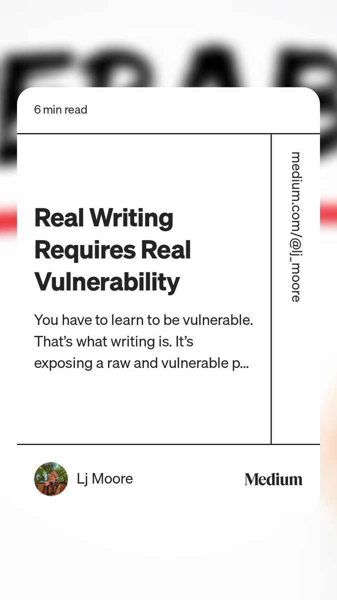I've written an article about the importance of being vulnerable in your writing, check it out if you've got 6 minutes! 

 “Real Writing Requires Real Vulnerability“ by Lj Moore on Medium: medium.com/@lj_moore/real…