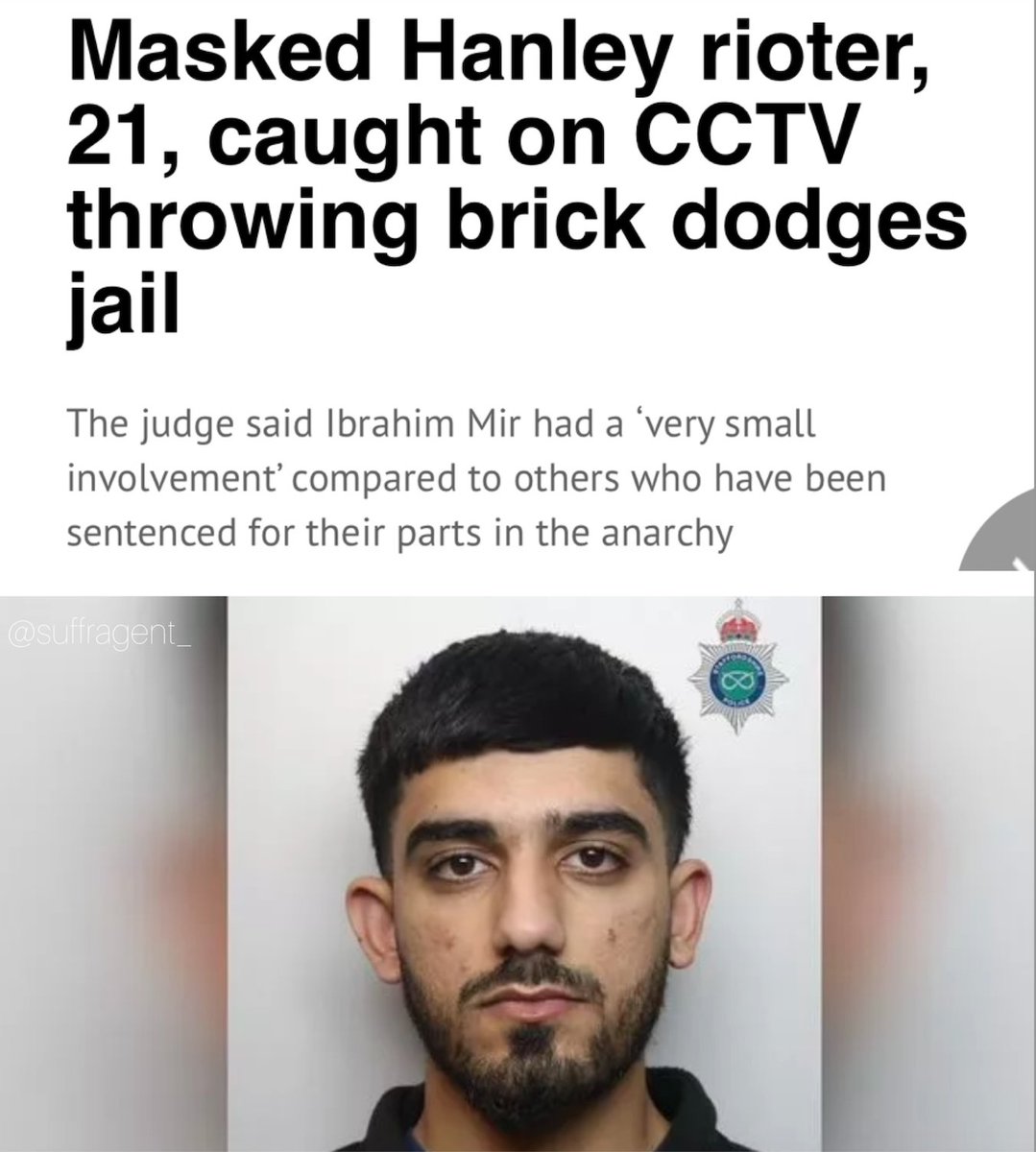 🟥White man shouts at police dog = jail
🟥White man posts spicy tweet = jail
🟥White man throws bottles at police = jail
🟥White man merely attends disorder = jail

Vs.

🟥Muslim throws bricks at police &amp; protestors near his mosque in Stoke = no jail. #twotierjustice #southport