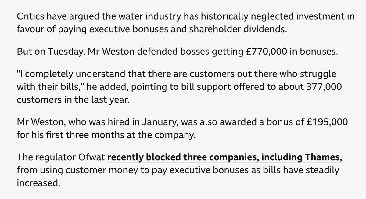 Thames Water, which is over £16 BILLION in debt, has just been granted a £3 billion rescue loan. Last December it was still paying fat dividends to bosses and shareholders. 

This corporate greed and entitlement needs to be stopped.

As I’ve said before: It’s fucking WATER.