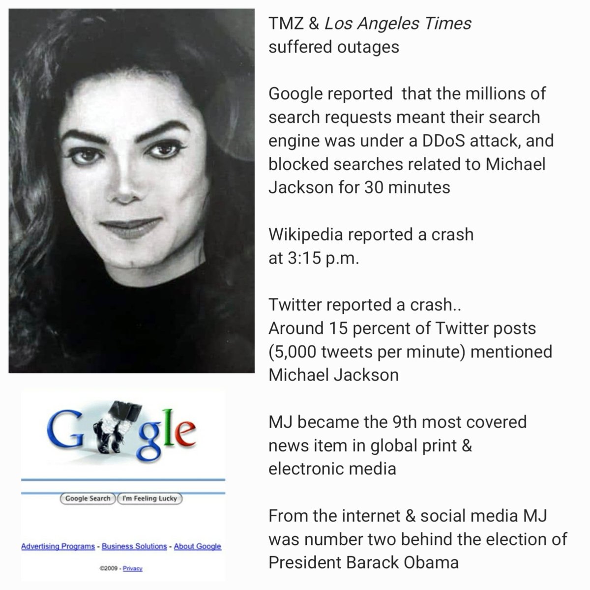 thenarratives_'s tweet photo. When #MichaelJackson died, he took the Internet with him..
The news spread online, causing websites to crash from user overload
Wikipedia reported millions of visitors within one hour, most visitors in 1 hour for any article in Wikipedia's history
#RespectMichaelJackson 👑 https://t.co/B7LjGj4e0q
