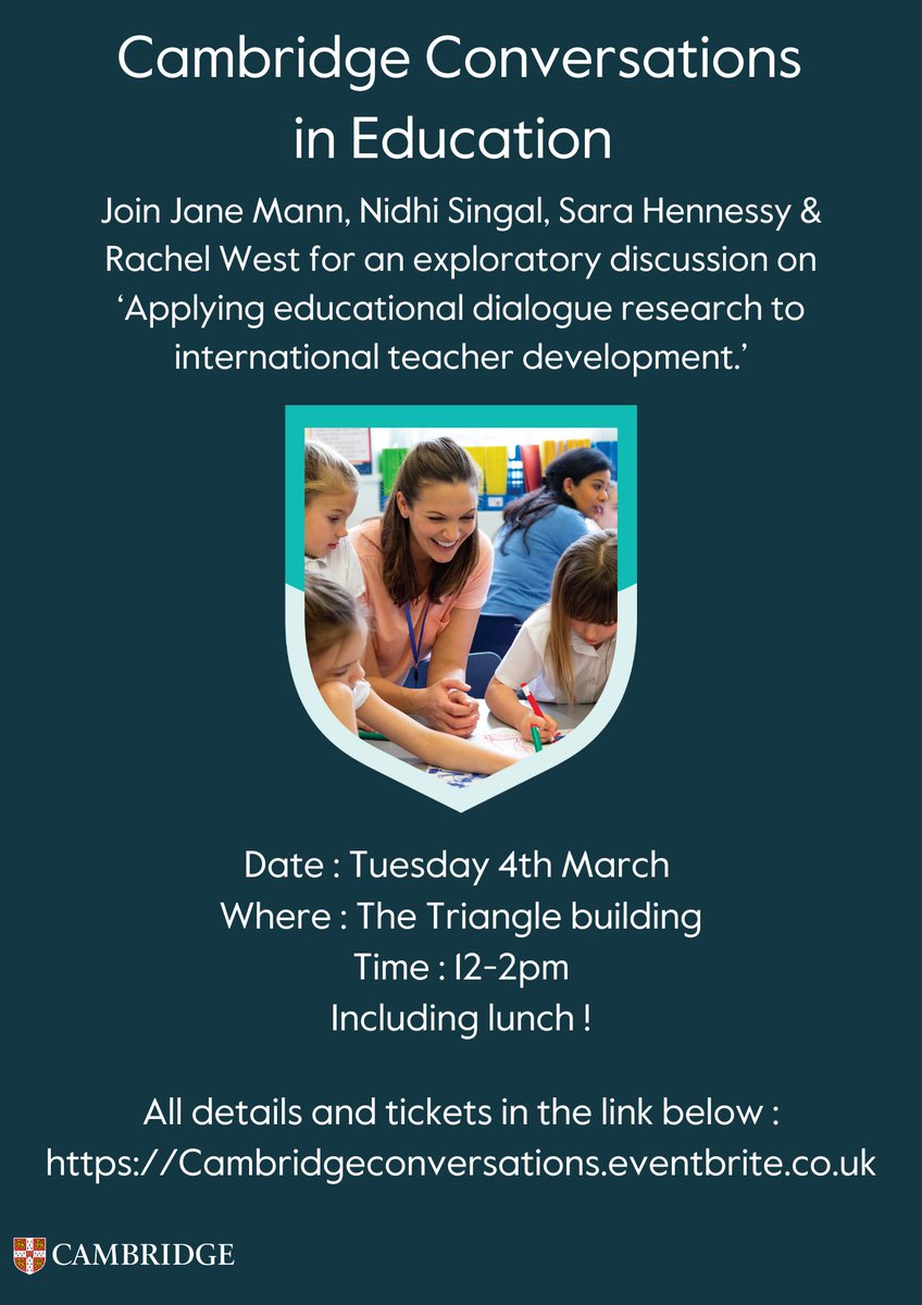 How can research on educational dialogue shape international teacher development? Join us for an insightful event hosted by Cambridge Conversations in Education.

📅 Tuesday, 4th March
🕛 12pm-2pm
📍 Seminar Rooms, Triangle Building, Cambridge

Discover how the Cambridge