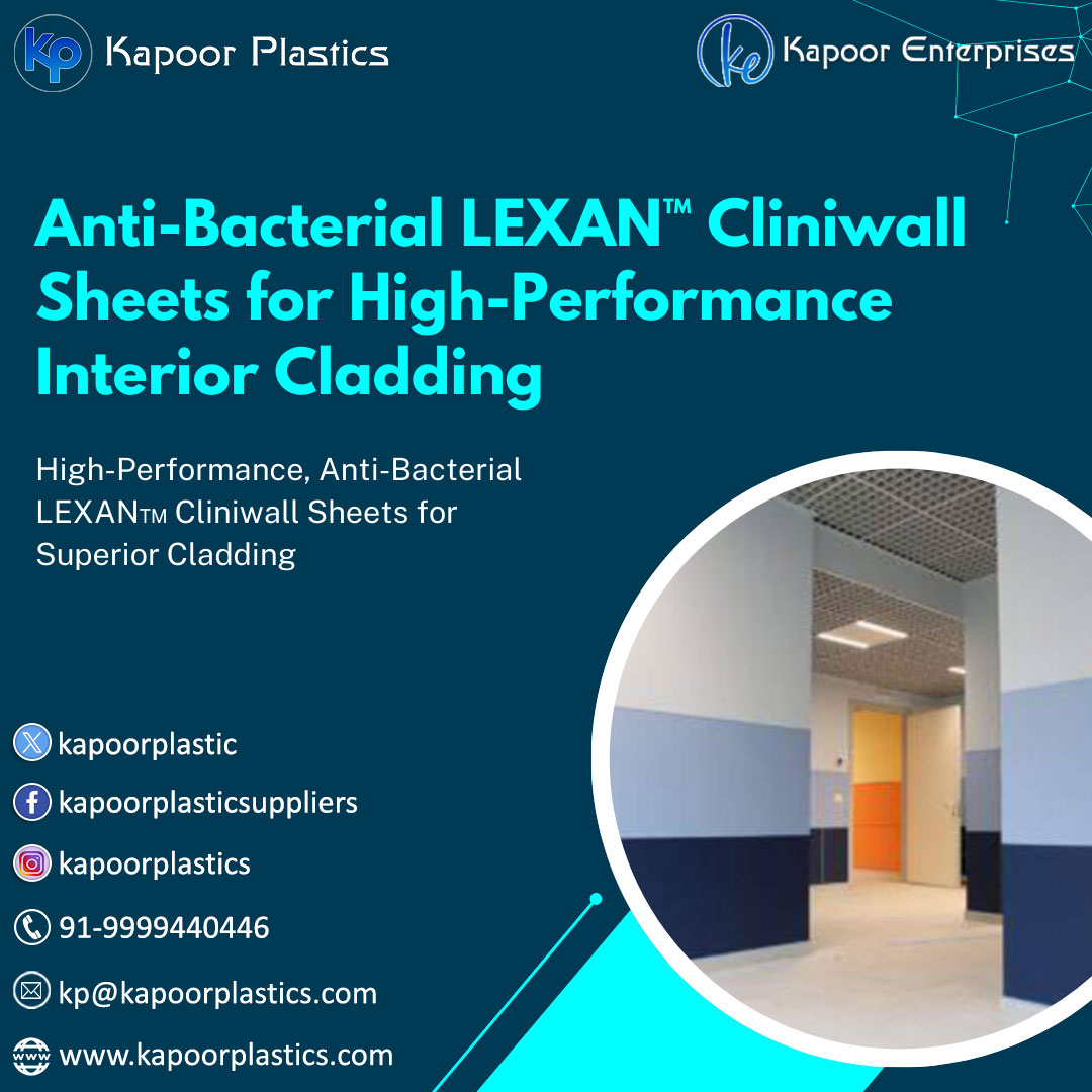 kapoorplastic's tweet photo. 🚀 Upgrade Your Interior Spaces with Anti-Bacterial LEXAN™ Cliniwall Sheets! 🚀

https://t.co/Q5ghZ1fyQn
011-41500878

#LEXAN #CliniwallSheets #InteriorCladding #AntiBacterial #HighPerformance #HygieneMatters #HealthcareDesign #SafeSpaces #SustainableDesign #InnovativeSolutions https://t.co/rF31XZIZlg