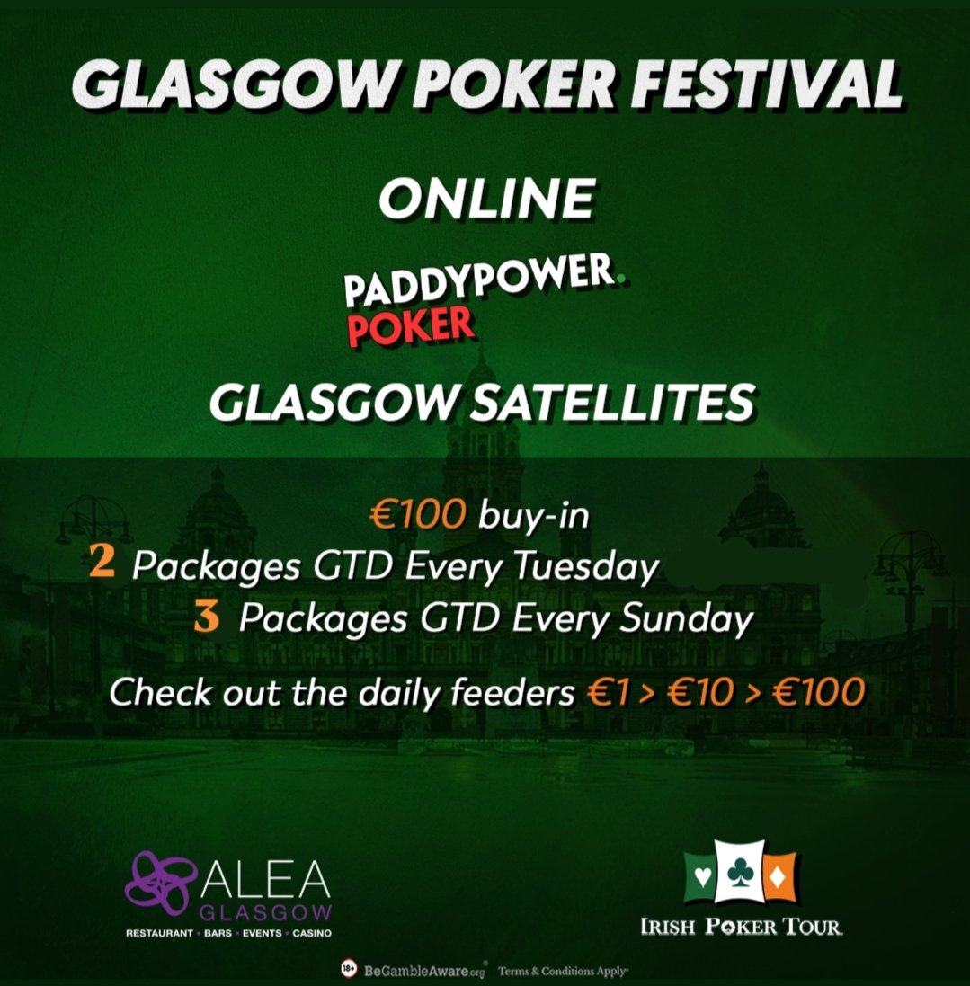 Irish Poker Tour (@irishpokertour) on Twitter photo Glasgow is coming in fast with only two weeks until we hit the felt in Glasgow! ๐ฅ
๐ง๐ผ๐ป๐ถ๐ด๐ต๐ ๐ฎ ๐ฃ๐ฎ๐ฐ๐ธ๐ฎ๐ด๐ฒ๐ ๐๐๐ฎ๐ฟ๐ฎ๐ป๐๐ฒ๐ฒ๐ฑ on <a href="/paddypowerpoker/">Paddy Power Poker</a>!
Also check out the โฌ10 Daily Seat Only Satellites for Glasgow Poker Festival ๐ฅ
๐ ๐ง๐๐ฒ๐๐ฑ๐ฎ๐๐: 2 Glasgow is coming in fast with only two weeks until we hit the felt in Glasgow! ๐ฅ
๐ง๐ผ๐ป๐ถ๐ด๐ต๐ ๐ฎ ๐ฃ๐ฎ๐ฐ๐ธ๐ฎ๐ด๐ฒ๐ ๐๐๐ฎ๐ฟ๐ฎ๐ป๐๐ฒ๐ฒ๐ฑ on <a href="/paddypowerpoker/">Paddy Power Poker</a>!
Also check out the โฌ10 Daily Seat Only Satellites for Glasgow Poker Festival ๐ฅ
๐ ๐ง๐๐ฒ๐๐ฑ๐ฎ๐๐: 2