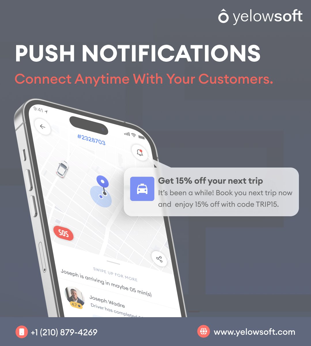 yelowsoft's tweet image. How to make your customers book more rides with you than your competitors?

Well, promotions and offers are the bestsellers when it comes to pushing your customers to book more rides with you. Be it new or returning. *Push notifications* does it all.

#TaxiDispatchSoftware