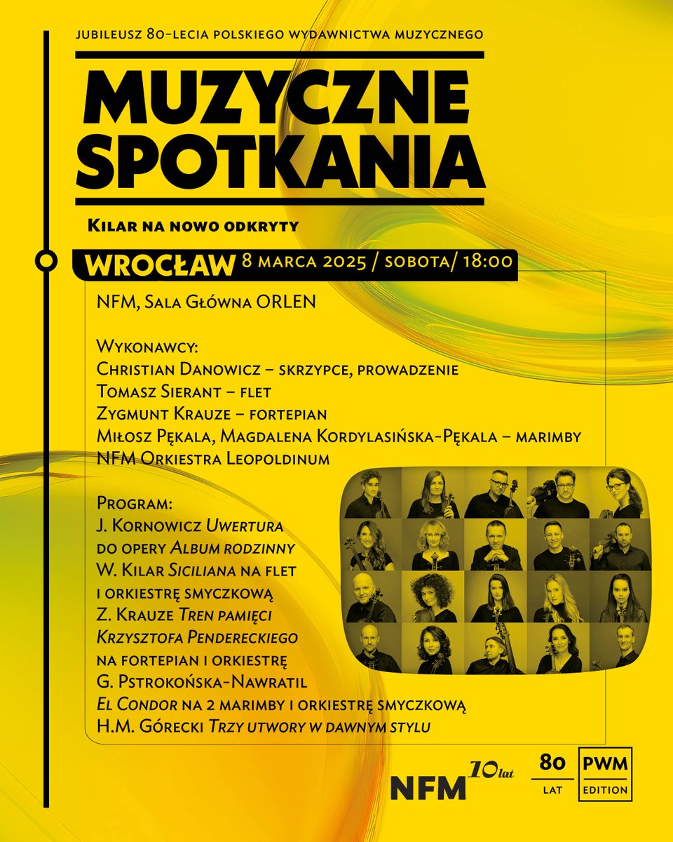 Polskie Wydawnictwo Muzyczne (@pwmedition) on Twitter photo Dołącz do nas podczas jubileuszu #PWM80!
8 marca koncert Kilar na nowo odkryty. Wśród wykonawców: Christian Danowicz, Tomasz Sierant, Zygmunt Krauze, Miłosz Pękala, Magdalena Kordylasińska-Pękala i <a href="/NFM_Wro/">NarodoweForumMuzyki</a> Orkiestra Leopoldinum.
Bilety 👉 tiny.pl/1qh_hdzf Dołącz do nas podczas jubileuszu #PWM80!
8 marca koncert Kilar na nowo odkryty. Wśród wykonawców: Christian Danowicz, Tomasz Sierant, Zygmunt Krauze, Miłosz Pękala, Magdalena Kordylasińska-Pękala i <a href="/NFM_Wro/">NarodoweForumMuzyki</a> Orkiestra Leopoldinum.
Bilety 👉 tiny.pl/1qh_hdzf