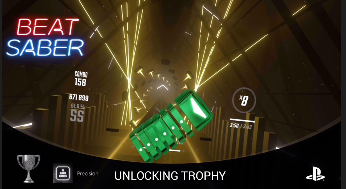 NERO_D1AVOLO's tweet image. To earn this trophy, you need to achieve 15 S ranks on 15 different levels at Hard difficulty. Sounds easy, but trust me—it can be exhausting. Welcome to Beat Saber: the first special episode of trophy collecting—Precision.

youtu.be/MTWlqouGQ0Q

@BeatSaber #Trophy #PS2VR