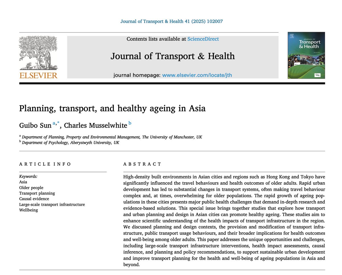 Urban Infrastructure Transition Lab (@ulab_infra) on Twitter photo How can transport support healthy ageing in rapidly growing cities? 🌆Check out our work in the special issue on 'Planning, Transport, and Healthy Ageing in Asia' for insights into health challenges faced by older populations.
<a href="/Transport_ELS/">Elsevier Transport</a>
<a href="/charliemuss/">Charles Musselwhite</a>
doi.org/10.1016/j.jth.… How can transport support healthy ageing in rapidly growing cities? 🌆Check out our work in the special issue on 'Planning, Transport, and Healthy Ageing in Asia' for insights into health challenges faced by older populations.
<a href="/Transport_ELS/">Elsevier Transport</a>
<a href="/charliemuss/">Charles Musselwhite</a>
doi.org/10.1016/j.jth.…