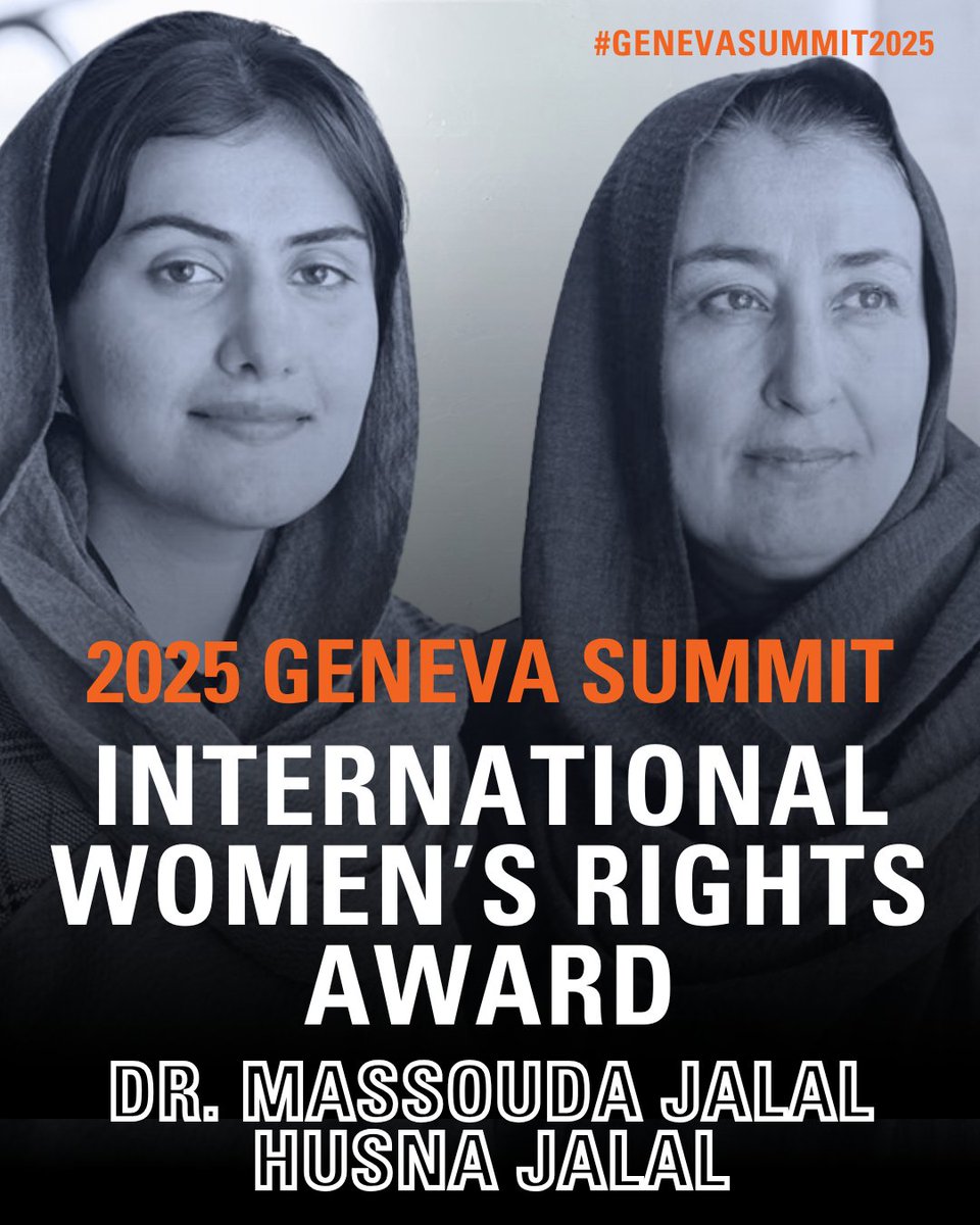 The Geneva Summit for Human Rights and Democracy (@genevasummit) on Twitter photo 🇦🇫 <a href="/MassoudaJalal/">Dr Massouda Jalal</a>, former Afghan Minister of Women’s Affairs and the first woman to run for President of Afghanistan, is testifying at #GenevaSummit2025 alongside her daughter, <a href="/HusnaJalal79/">Husna Jalal</a>, exiled Afghan women’s rights activist.
TUNE IN NOW to watch these two courageous human 🇦🇫 <a href="/MassoudaJalal/">Dr Massouda Jalal</a>, former Afghan Minister of Women’s Affairs and the first woman to run for President of Afghanistan, is testifying at #GenevaSummit2025 alongside her daughter, <a href="/HusnaJalal79/">Husna Jalal</a>, exiled Afghan women’s rights activist.
TUNE IN NOW to watch these two courageous human