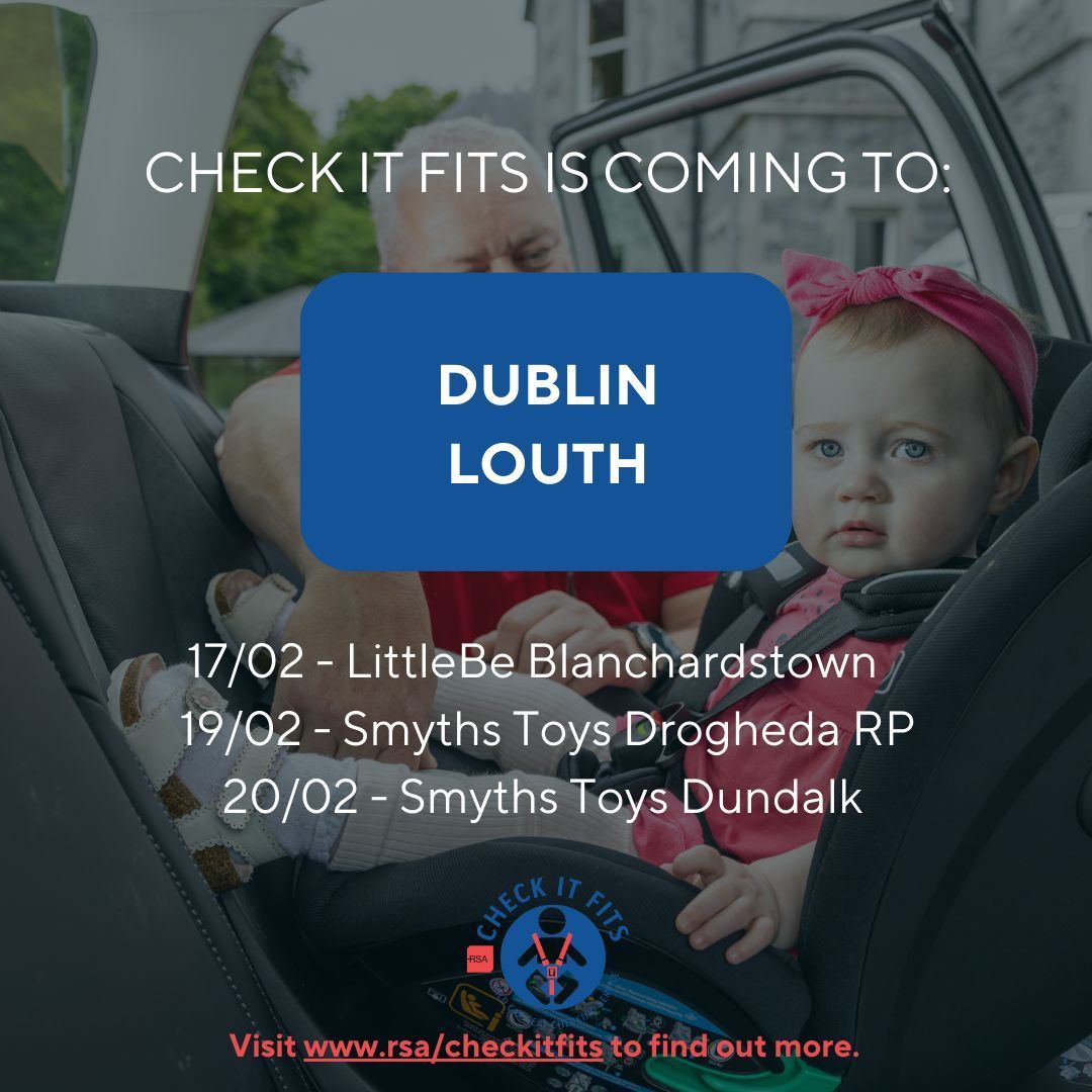 Louth County Council (@louthcoco) on Twitter photo 🚗 The RSA’s ‘Check it Fits’ service is coming to Co Louth this week.
'Check it Fits' is a free expert service from <a href="/RSAIreland/">RSA Ireland</a> which aims to put a parent and guardian’s mind at ease that their child’s car seat is safely and securely fitted in their car.
📆 No booking is 🚗 The RSA’s ‘Check it Fits’ service is coming to Co Louth this week.
'Check it Fits' is a free expert service from <a href="/RSAIreland/">RSA Ireland</a> which aims to put a parent and guardian’s mind at ease that their child’s car seat is safely and securely fitted in their car.
📆 No booking is