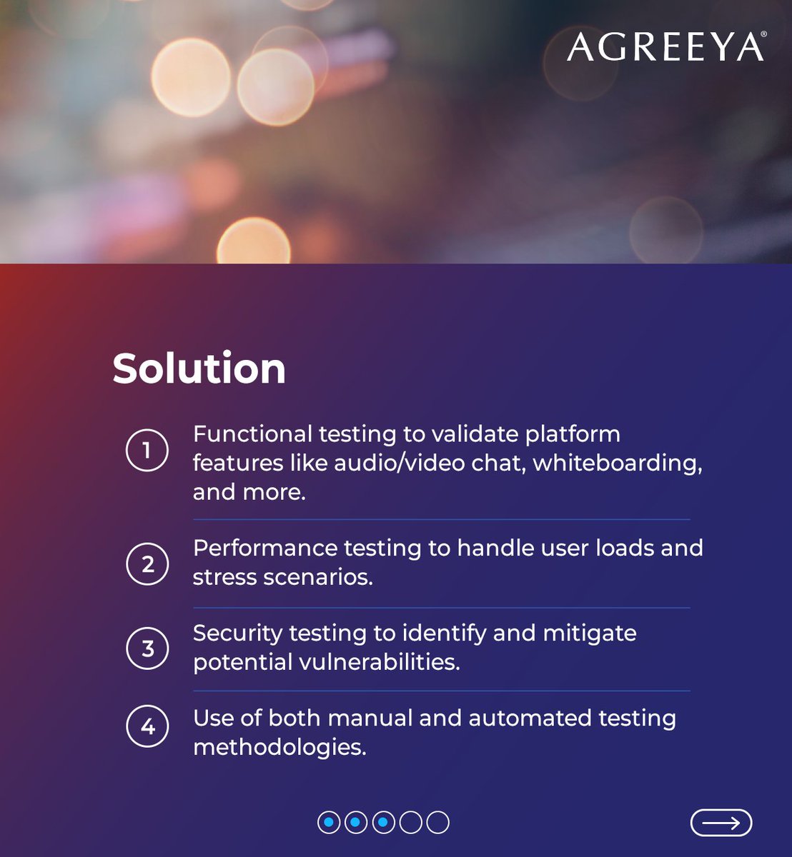 AgreeYaGlobal's tweet image. Discover how AgreeYa’s testing expertise empowered a Big Four accounting firm to deliver a flawless live chat platform. Our comprehensive services ensure #functionality, performance, &amp;amp; security. Download the Case Study:  bit.ly/4i0GTBp

#QualityAssurance #TestingServices