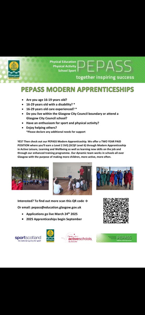 Connor Allan/ Mgr Allan (@connorallan2004) on Twitter photo Massive opportunity for any young person in Glasgow looking to become a sports coach. Can’t speak highly enough of this amazing programme and the people who make the programme what it is today. Get your applications in !!
<a href="/BannermanSports/">BHS Sports</a> <a href="/PEPASSMA/">Louise Keating</a> <a href="/PEPASSGlasgow/">PEPASS Glasgow</a> Massive opportunity for any young person in Glasgow looking to become a sports coach. Can’t speak highly enough of this amazing programme and the people who make the programme what it is today. Get your applications in !!
<a href="/BannermanSports/">BHS Sports</a> <a href="/PEPASSMA/">Louise Keating</a> <a href="/PEPASSGlasgow/">PEPASS Glasgow</a>