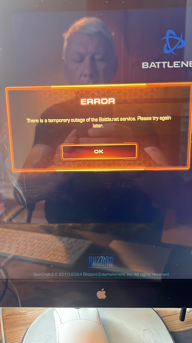 tesladaveb's tweet photo. @Blizzard_Ent keep getting this message when trying to play SC2. Are the servers down? https://t.co/si3Wva8AHh