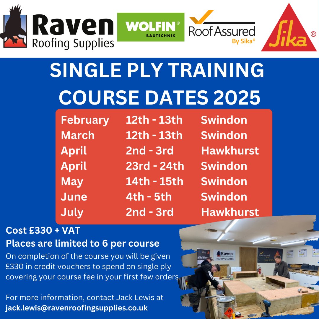 The first single ply training of 2025 held at Raven Roofing Supplies Swindon last week.
📧 To sign up for an upcoming session or for more information, contact Jack Lewis at jack.lewis@ravenroofingsupplies.co.uk
#roofing #roofingsupplies #ravenroofingsupplies #singleply #Training