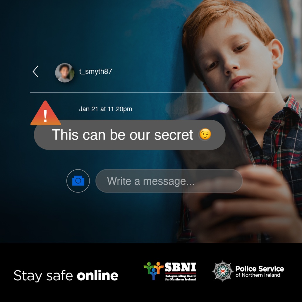 PoliceServiceNI's tweet photo. You may think your child would be able to spot an online predator, but the reality is that these individuals are incredibly manipulative and convincing.

Read our advice on how to recognise the common signs of online grooming https://t.co/X51sZLFESp

 @safeguardingni https://t.co/gMtT8t4utD