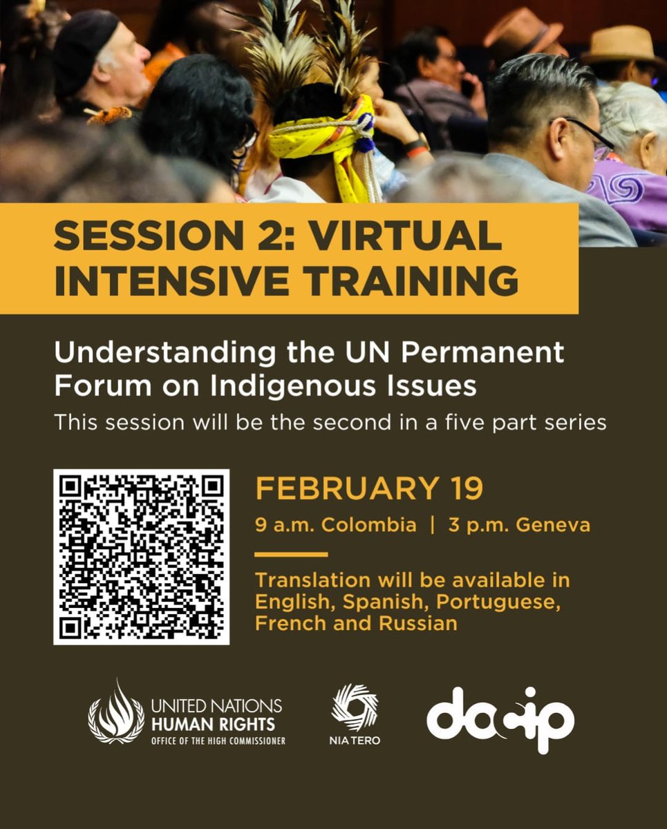 Incomindios's tweet image. 📢Learn more about the UNPFII and join the second training session this Wednesday, February 19th.

📢Obtenga más información sobre el UNPFII y participe en la segunda sesión de formación este miércoles 19 de febrero.