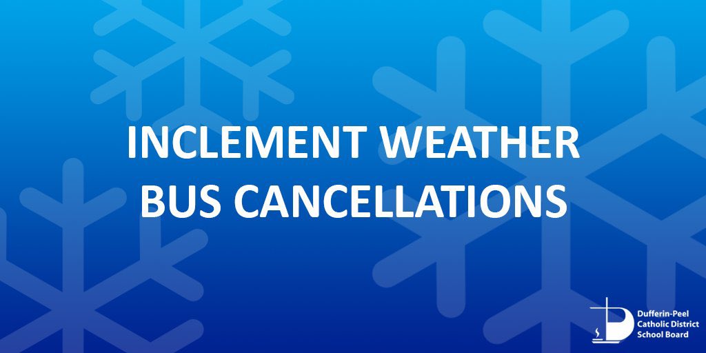 REVISED:
St. Andrew, St. Peter, St. Benedict are CLOSED and buses to R. F. Hall are cancelled today due to winter weather conditions in Dufferin County.

Check our Community Information Bulletin on Weather Related Bus Cancellations and System Closures: dpcdsb.info/WeatherRelated…