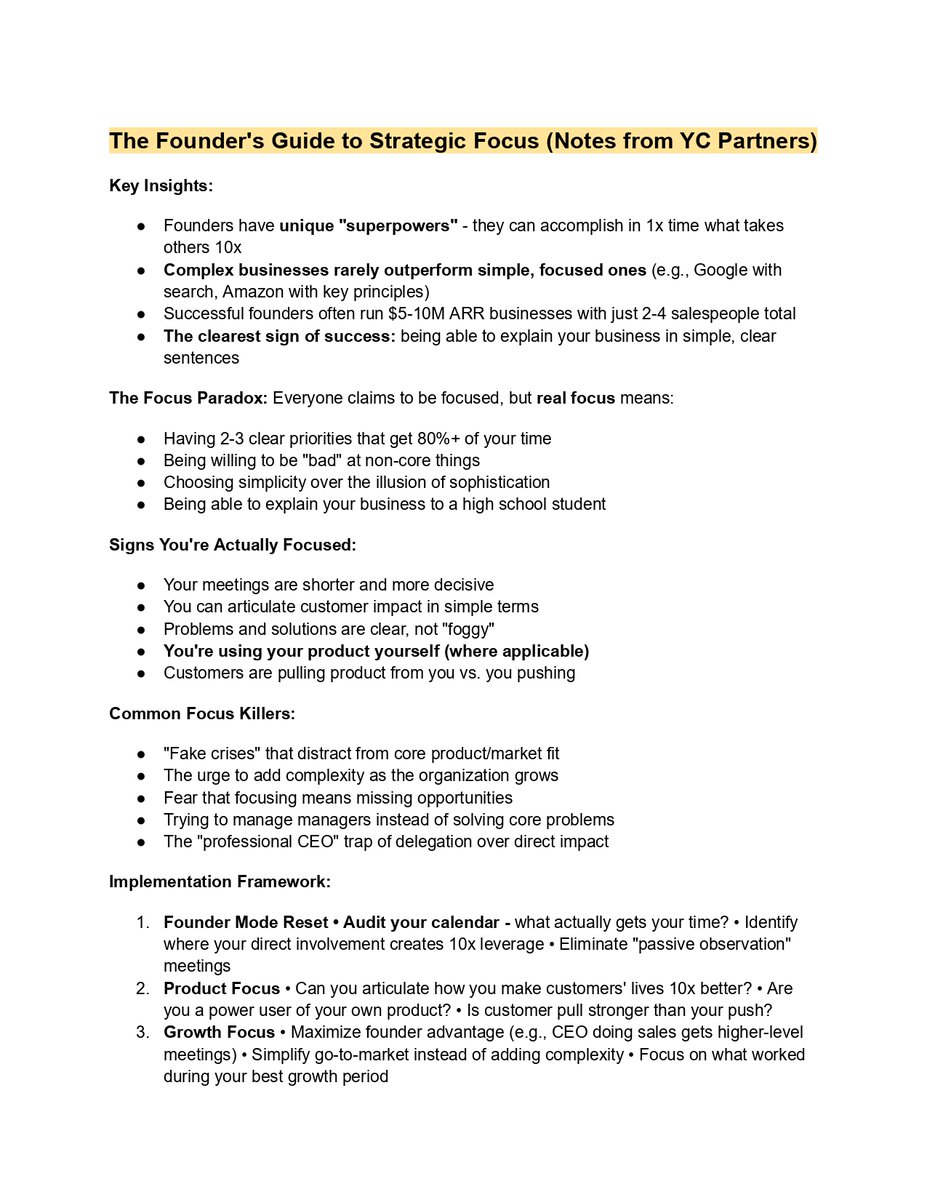 These guys just dropped a masterclass on how (and what) to focus as a startup founders. 

Tons of insights here. I’ve added my notes alongside.