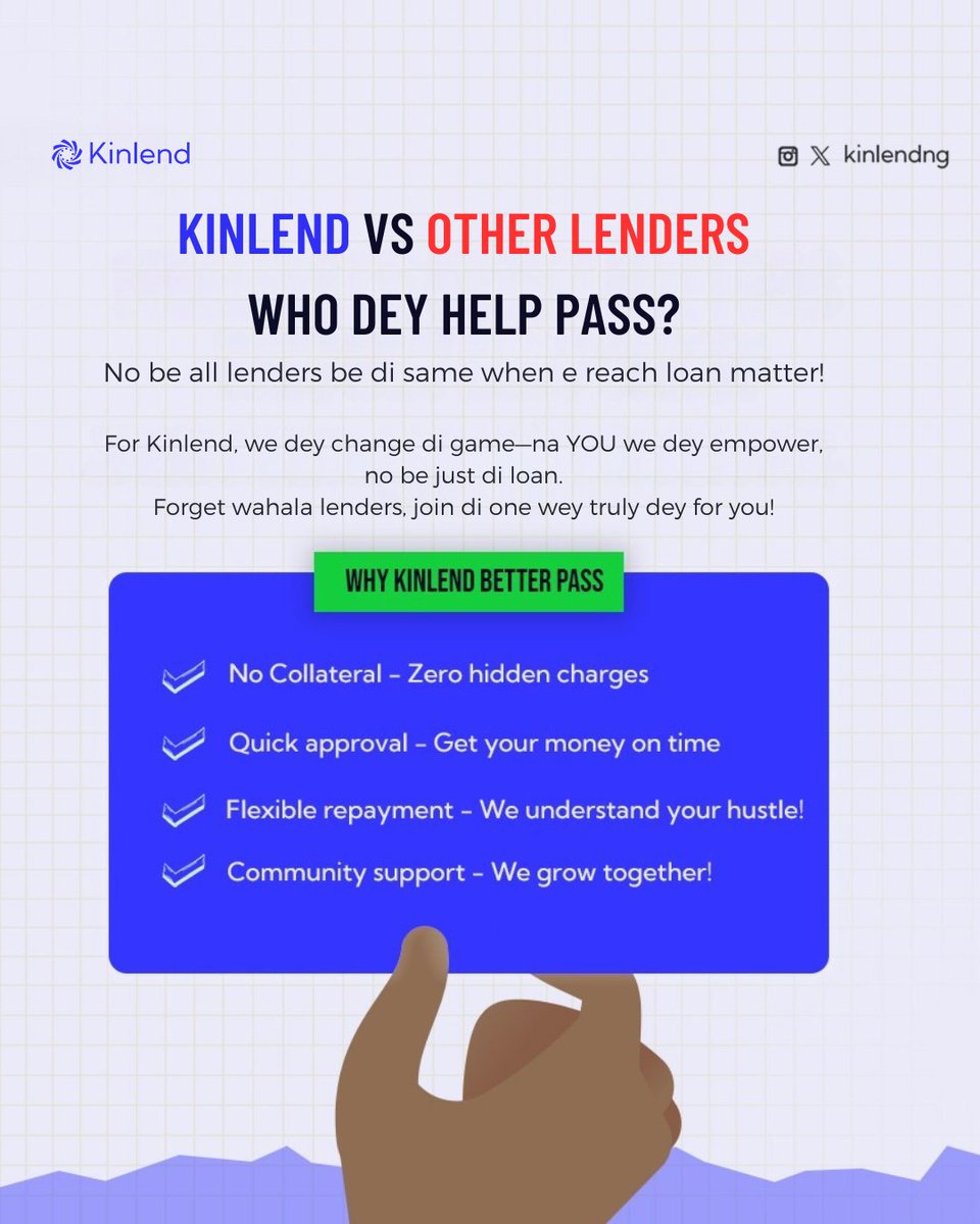 kinlendng's tweet photo. No be all lenders be di same when e come to loans and community lending!
For Kinlend, we dey change di game—na YOU we dey empower, no be just di loan.
Forget wahala lenders, join di one wey truly care for you! 

#GrowYourBusiness #FinancialEmpowerment https://t.co/L7J4DSNn9k https://t.co/yrUboTDp2b