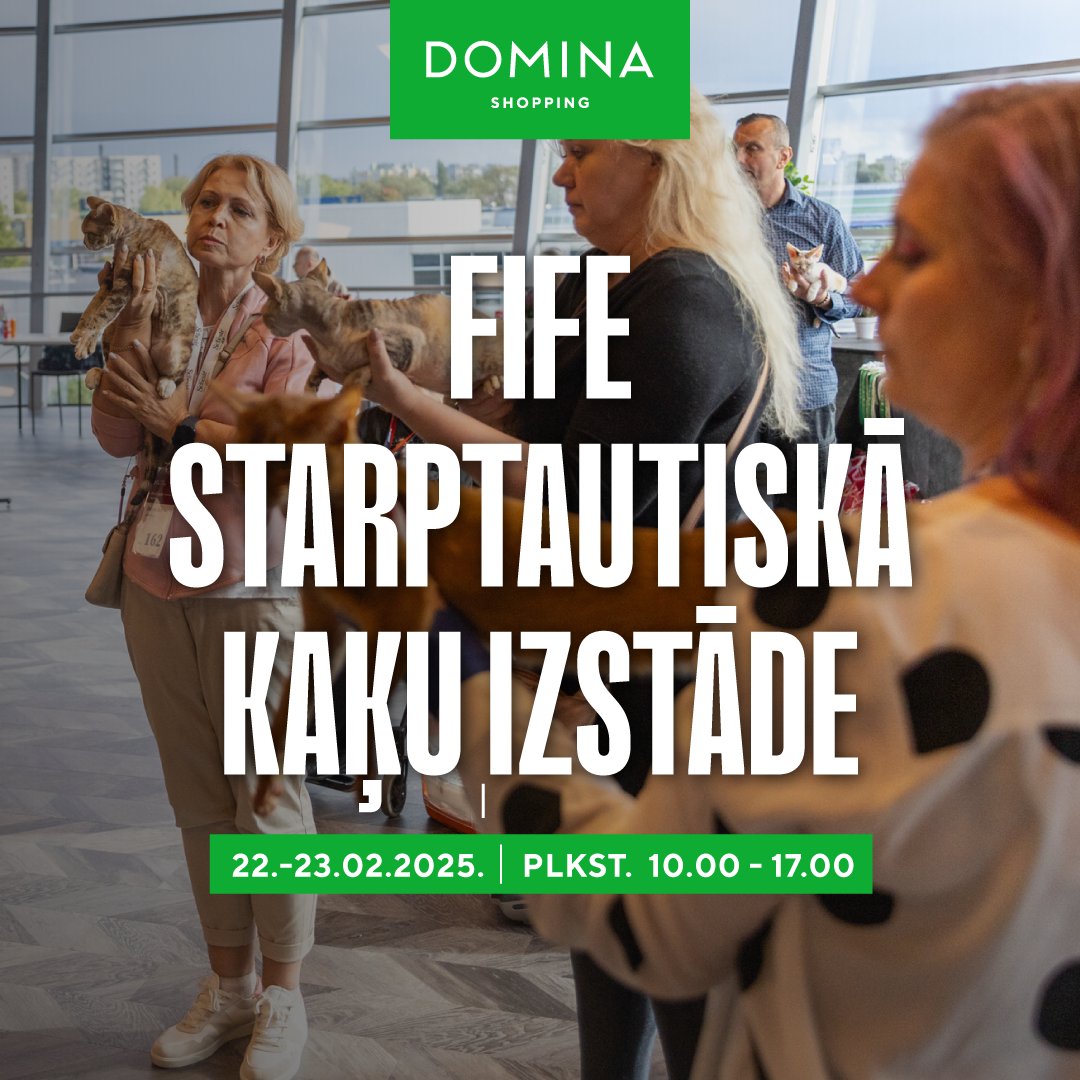 22.⁠ ⁠un 23. februārī pie mums, Dominā, norisināsies Fife Starptautiskā kaķu izstāde, kur būs apskatāmi līdz pat 200 dažādu šķirņu kaķu no Baltijas, Skandināvijas un citām Eiropas valstīm. 🐈🐾

Uzzini vairāk mūsu mājaslapā: domina-shopping.lv/lv/pasakumi/ka…
