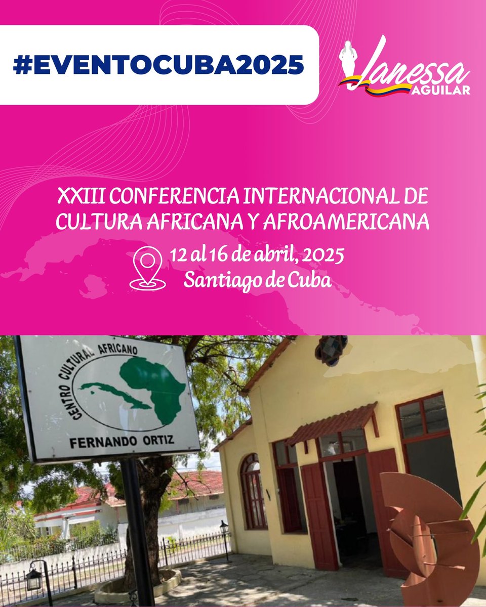 #SantiagoDeCuba2025 | 🌍✨ Encuentro Africanista 2025 ✨

📅 12-16 abril | Santiago de Cuba
👩🏾 Tema: La mujer africana y su diáspora.

Reflexión, historia y cultura en un espacio de diálogo global. ¡Nos vemos allí! ✊🏾✨

#EncuentroAfricanista2025 #MujerAfricana #Diáspora