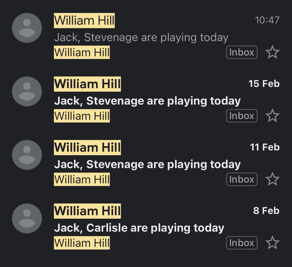 William Hill have to calm down sending me such exciting emails