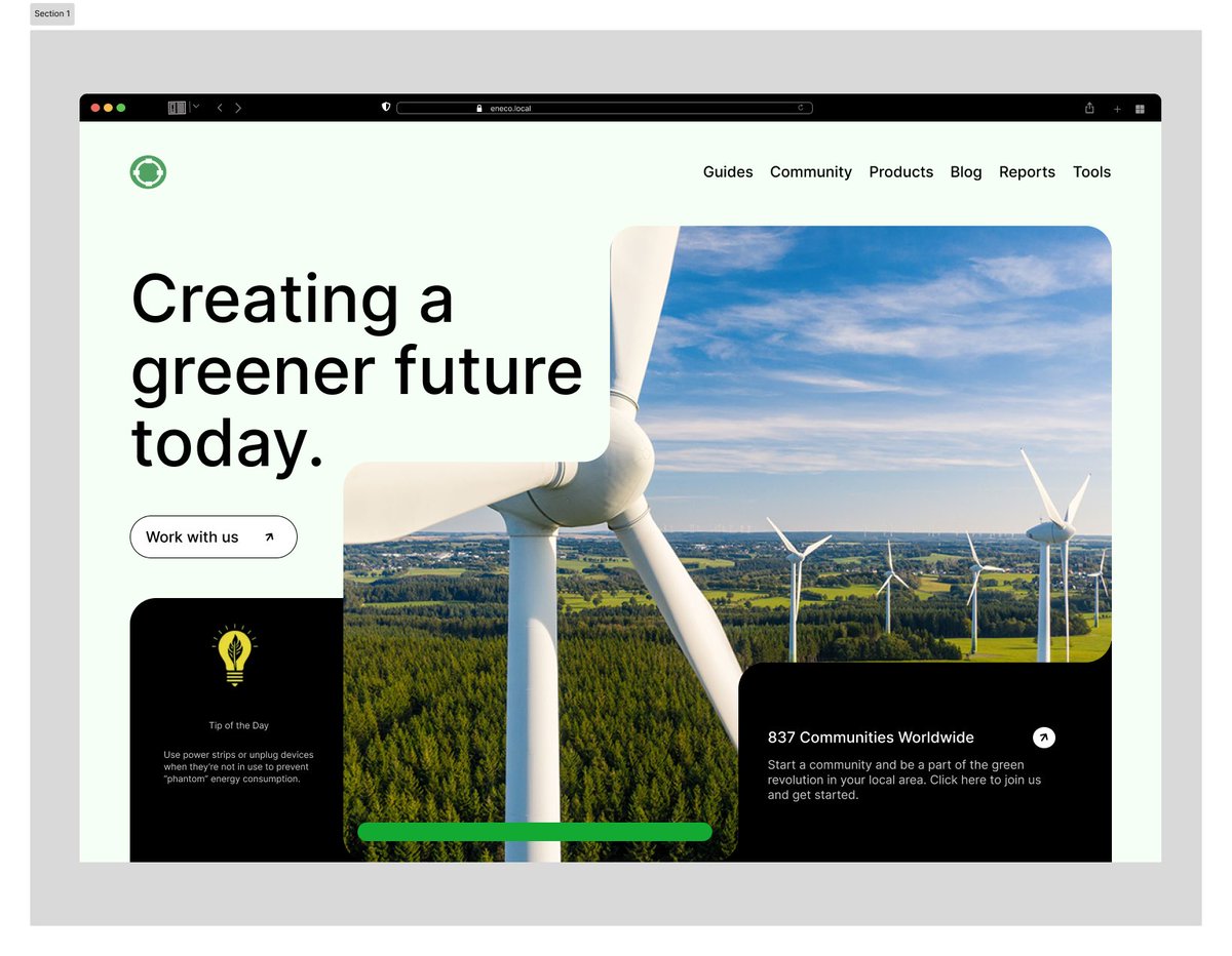 jules_web3's tweet image. Day 1 of the #30DayUIChallenge - Green Energy Hero 🍀

Jumping into this challenge with @divayfavy 
because who needs sleep when you have Figma?

Recreated this smooth hero section with a sharp eye for detail.

First slide - Original , 2nd slide - My Version 😊