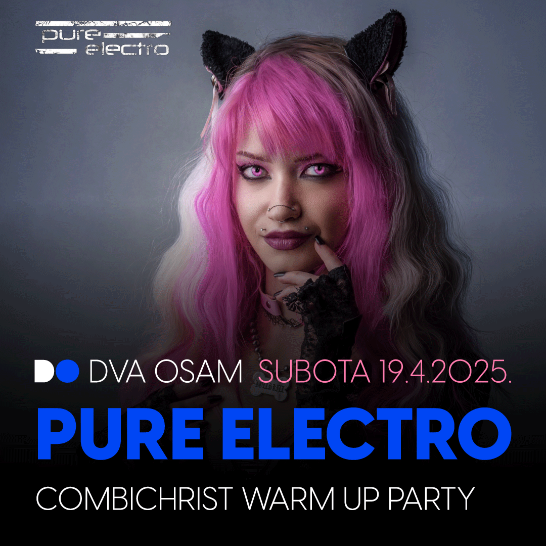 dvaosamklub's tweet photo. Pure Electro: Combichrist Warm Up, subota, 19.4. #DVAOSAM! Novi PE posvećen je norveškom bendu #Combichrist, koji u svibnju stiže u #Zagreb. Budite dio najvećeg #EBM, #darkelectro, #futurepop, #industrial, #darkwave, #synthpop partya u gradu! Info: https://t.co/4f3Nl9K72f https://t.co/wdrddXdsyd