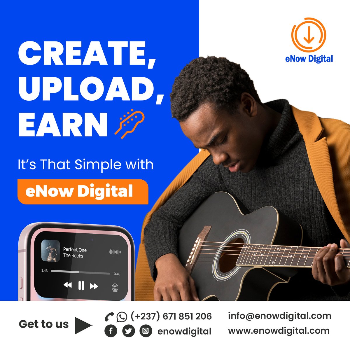Simplifying how creatives distribute their work online!

➖➖➖➖

Visit: enowdigital.com

#eNowDigital #Buy #Sell #MusicEPs #MusicAlbums #EventTickets #PayWithMTNMoMo #OrangeMoney #CreditCard