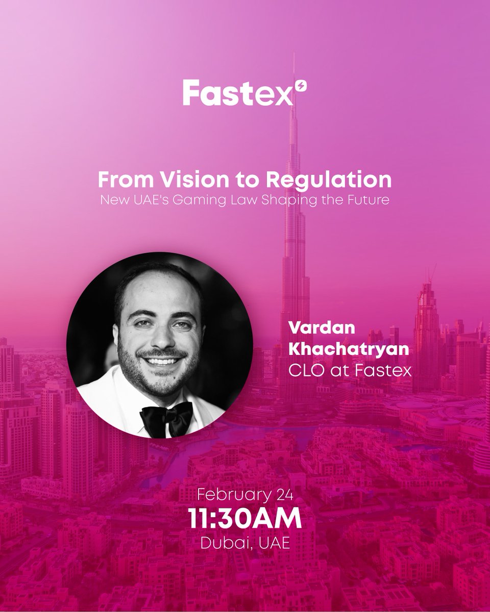 Fastex (@fastex) on Twitter photo <a href="/imvardank/">Vardan Khachatryan, Esq. - vardank.eth</a>, CLO at Fastex, will join industry leaders for a panel discussion on "From Vision to Regulation: New UAE's Gaming Law Shaping the Future" during <a href="/AIBC_World/">AIBC World</a> Eurasia.
Moderated by <a href="/GordonEinstein/">Gordon Einstein</a>, featuring Sandra Mottoh and Mohammed Siam Husseini.
📌 Feb 24 | 11:30 <a href="/imvardank/">Vardan Khachatryan, Esq. - vardank.eth</a>, CLO at Fastex, will join industry leaders for a panel discussion on "From Vision to Regulation: New UAE's Gaming Law Shaping the Future" during <a href="/AIBC_World/">AIBC World</a> Eurasia.
Moderated by <a href="/GordonEinstein/">Gordon Einstein</a>, featuring Sandra Mottoh and Mohammed Siam Husseini.
📌 Feb 24 | 11:30
