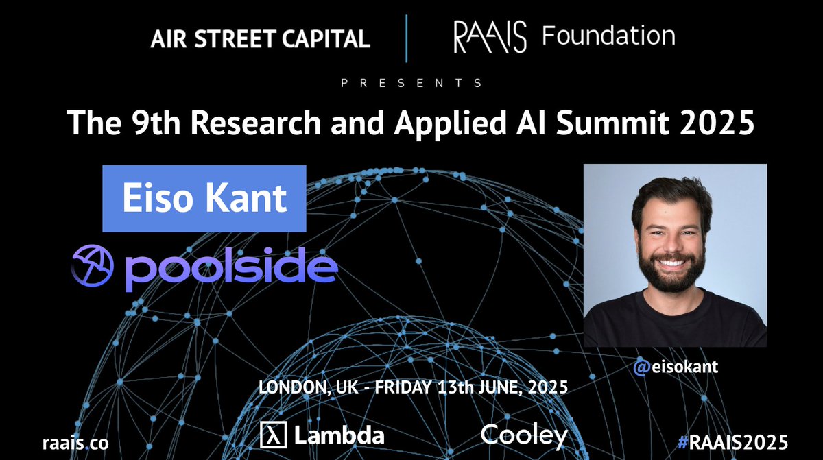 i'm really excited to have my friend <a href="/eisokant/">Eiso Kant</a> from <a href="/poolsideai/">poolside</a> join us to speak at our annual <a href="/raais/">RAAIS</a> conference on 13 june in london 

request ticket at www(dot)raais(dot)co

it was only a few months ago that everyone freaked out about there being "a wall" to ai capabilities

as