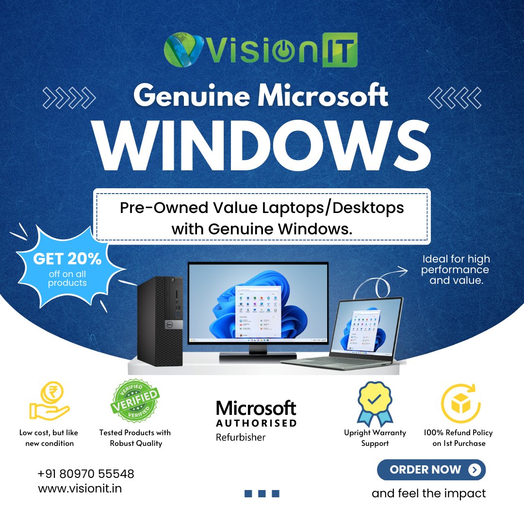 online_visionit's tweet image. Looking for budget-friendly, pre-owned laptops/desktops with Genuine Windows?
Get high-performance devices at unbeatable prices. Trust VisionIT Peripherals for top-quality, certified systems.
👉 visionit.in 

#PreOwnedTech #GenuineWindows #BudgetLaptops #TechSolutions
