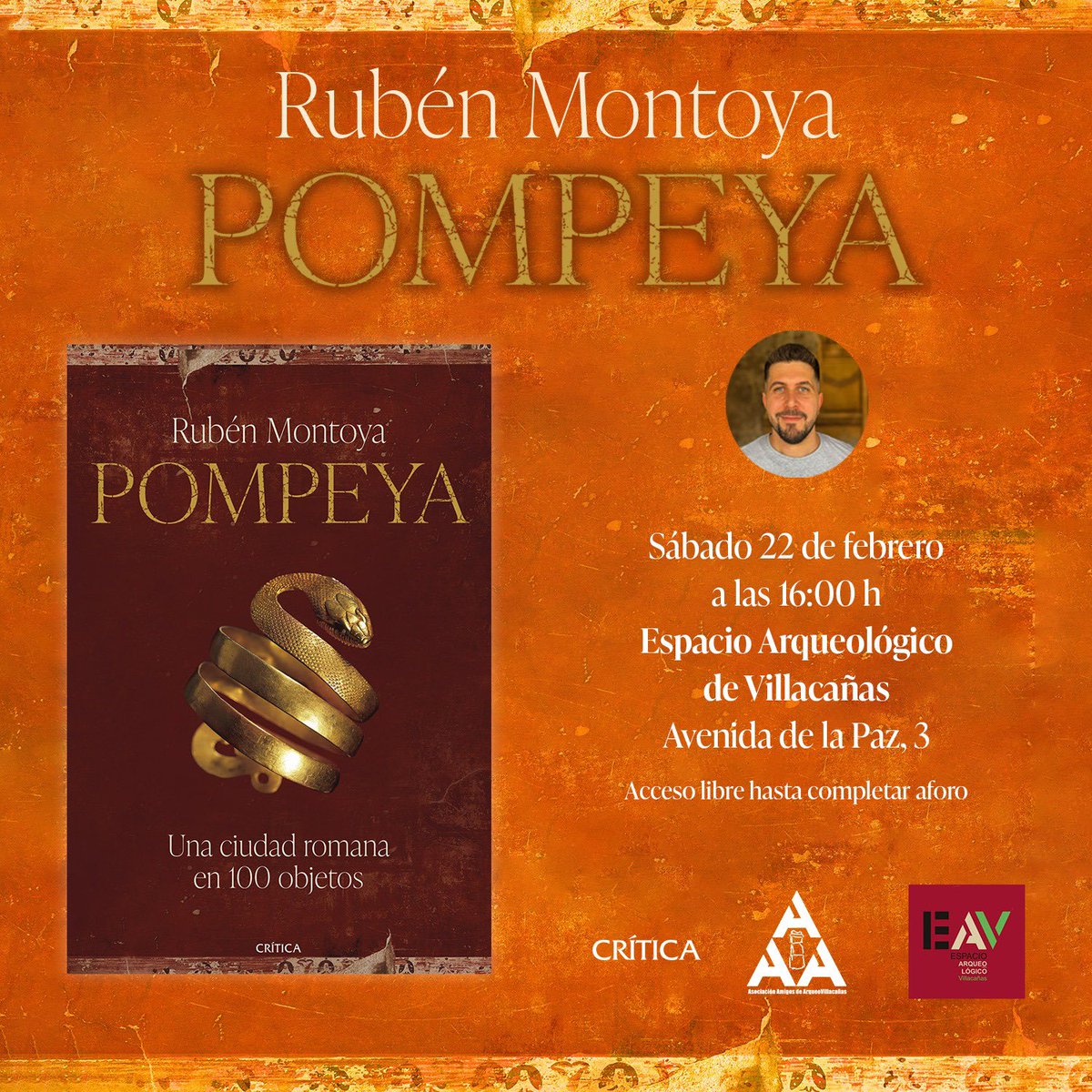 Queridos amigos de #Villacañas: nos vemos este sábado para viajar a Pompeya de la mano de un grupo amante de la arqueología que, desde la provincia de #Toledo, trabajan por difundir las humanidades 📕 <a href="/Ed_Critica/">Editorial Crítica</a> <a href="/Planetadelibros/">Planetadelibros.com</a>