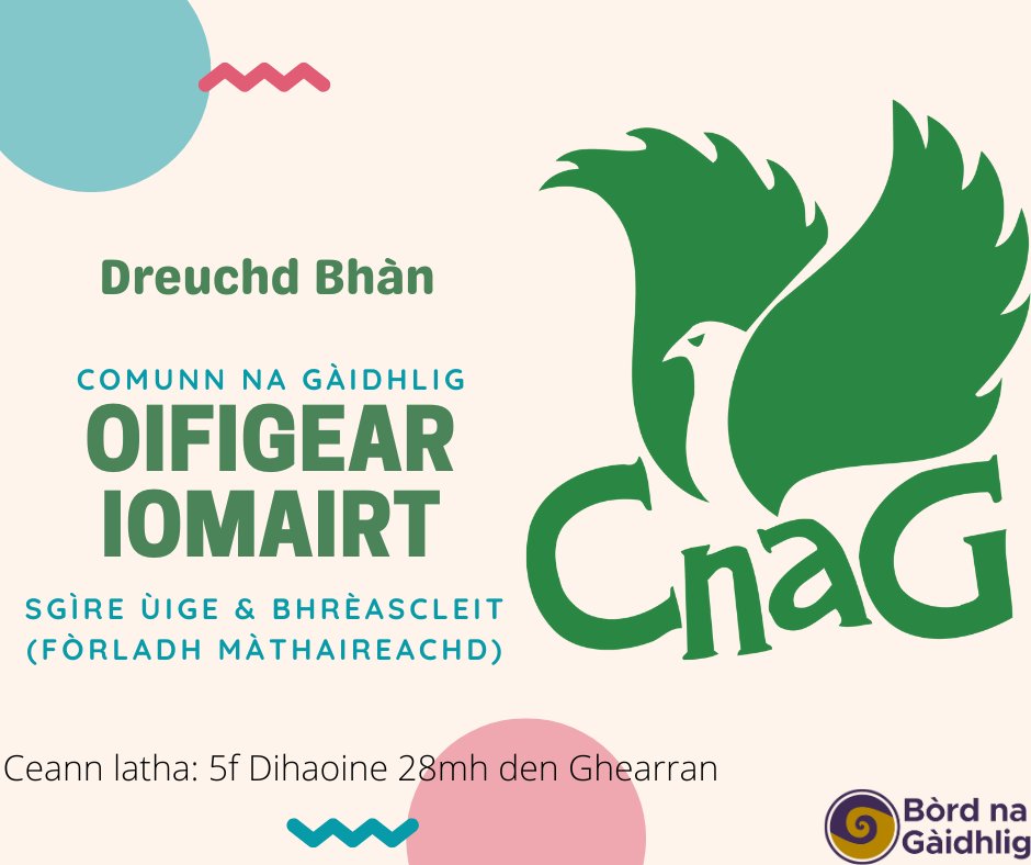 🌟Dreuchdan Bàna🌟

🌟Oifigear Iomairt Na Lochan &amp; Bun-sgoil Steòrnabhagh: obraichean.co.uk/job/comunn-na-…

🌟Oifigear Iomairt Sgìre Ùige &amp; Bhrèascleit: obraichean.co.uk/job/comunn-na-…

🗓️5f 28mh den Ghearran