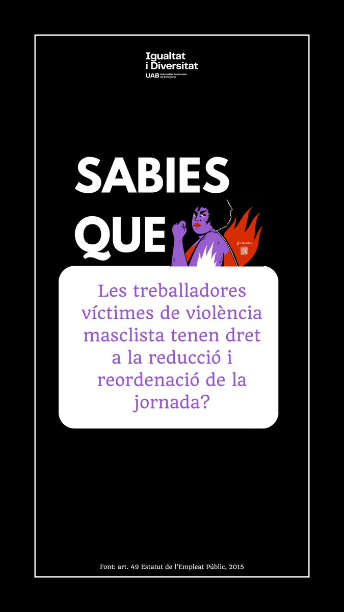 Servei d'Igualtat i Diversitat de la UAB (@igualtat_uab) on Twitter photo SABIES QUE...Les treballadores víctimes de violència masclista tenen dret a la reducció i reordenació de la jornada? Troba més informació sobre els seus drets a: linktr.ee/observatoriuab… SABIES QUE...Les treballadores víctimes de violència masclista tenen dret a la reducció i reordenació de la jornada? Troba més informació sobre els seus drets a: linktr.ee/observatoriuab…