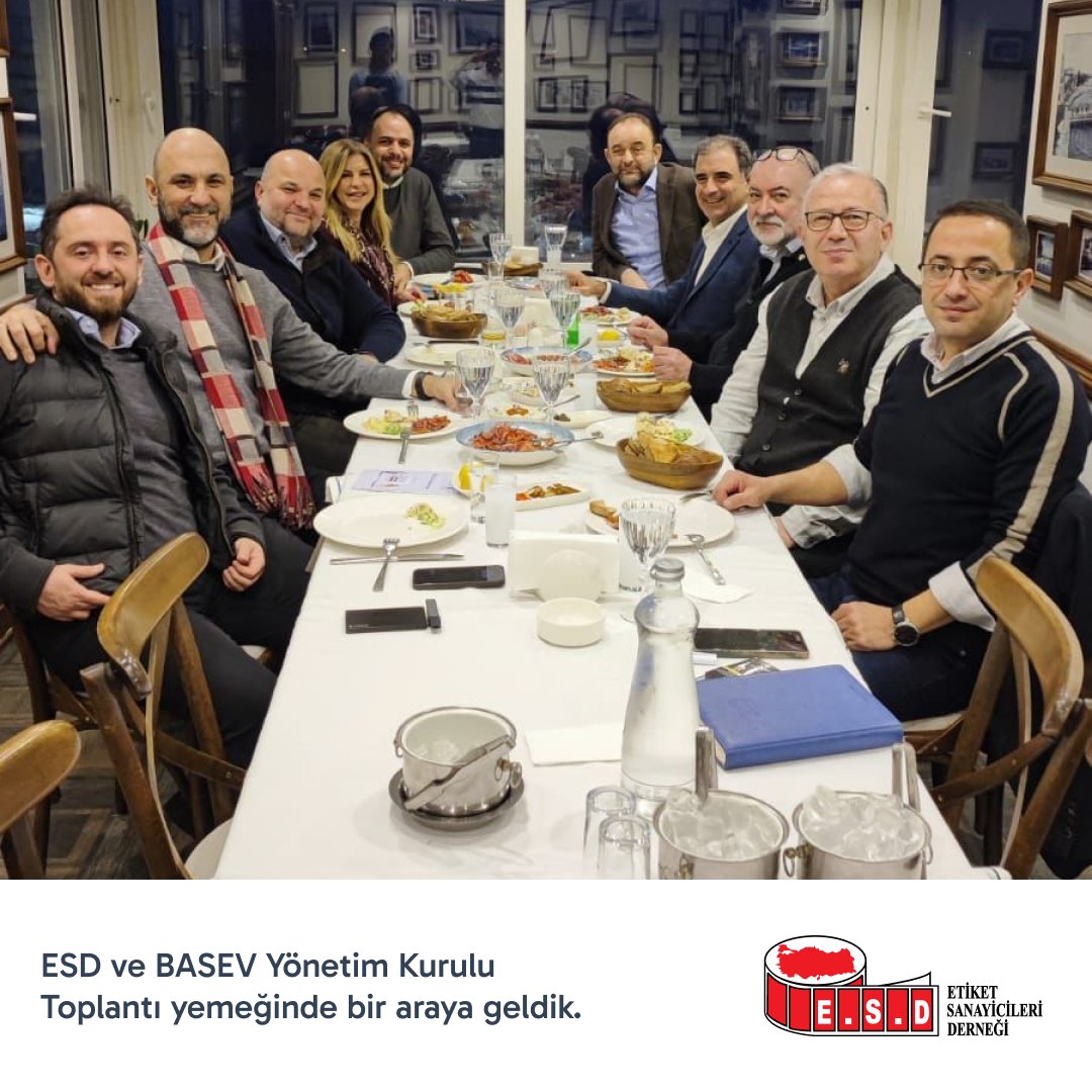 esdorgtr's tweet photo. Etiket Sanayicileri Derneği Yönetim Kurulu olarak #BASEV Yönetim Kurulu ile gerçekleştirmiş olduğumuz toplantıda 2025 yılına yönelik hedeflerimiz ile planlanan çalışmalarımızı paylaştık. Oldukça verimli geçen toplantının ardından hep birlikte keyifli bir akşam yemeği yedik.
#ESD https://t.co/Or3tmlK1fR