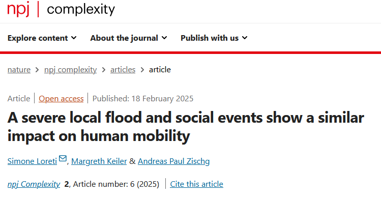 Interesting findings: We can study the effects of floods on human mobility by analyzing mobile phone data during social events
nature.com/articles/s4426… 
Mobile phone data provided by <a href="/Swisscom/">Swisscom</a>