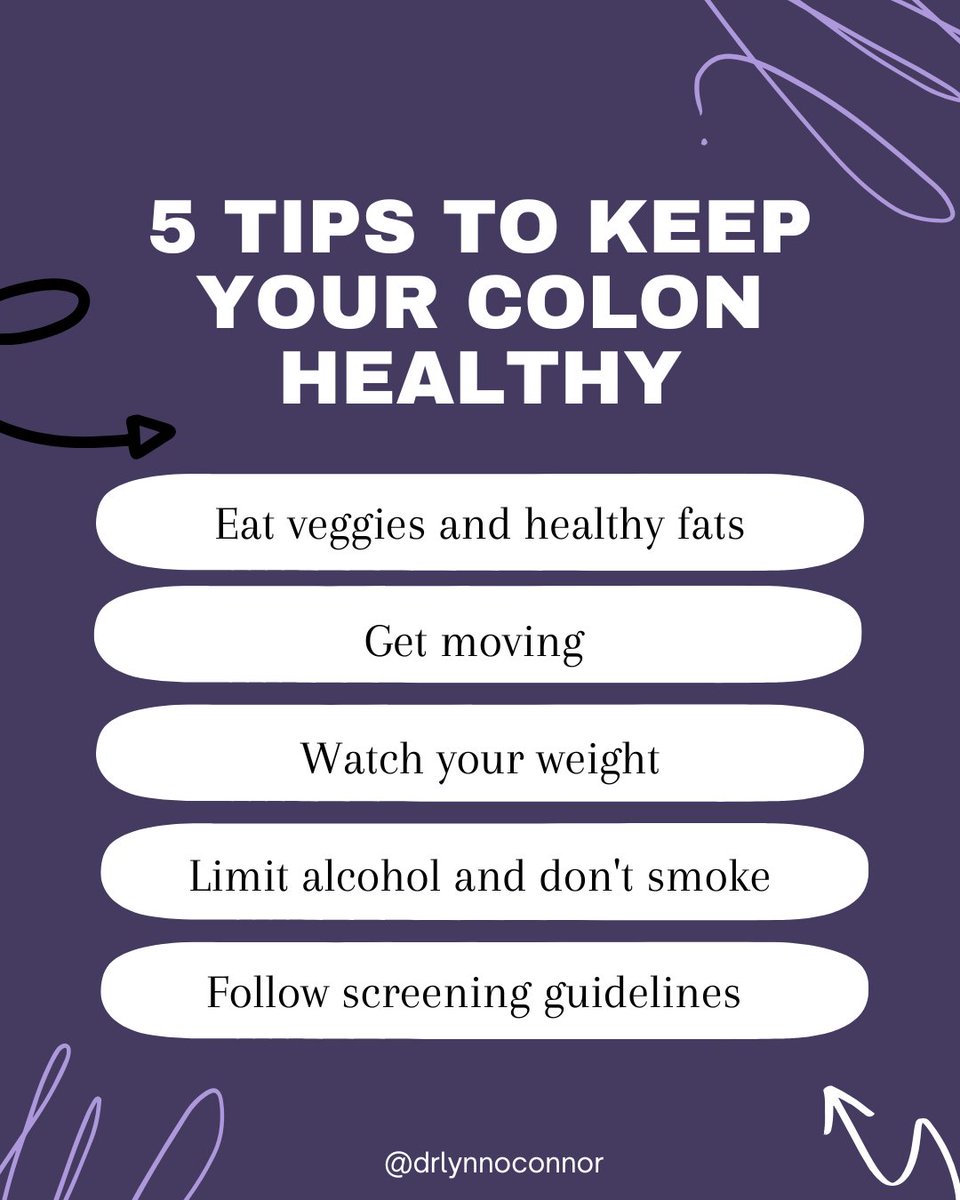 A healthy colon = a healthier you! 🌱 5 simple ways to support gut health:

🥦 Eat veggies &amp; healthy fats
🏃 Stay active
⚖️ Maintain a healthy weight
🚫 Limit alcohol &amp; don’t smoke
📅 Get screened at 45+

Small changes make a big impact! #ColonHealth #GutHealth #medtwitter