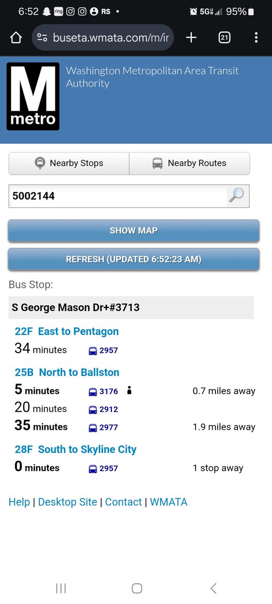 NatsTownGirl's tweet photo. Looks like the @Metrobusinfo #22F is back to skipping my 6:56 route. https://t.co/spYYnePISL